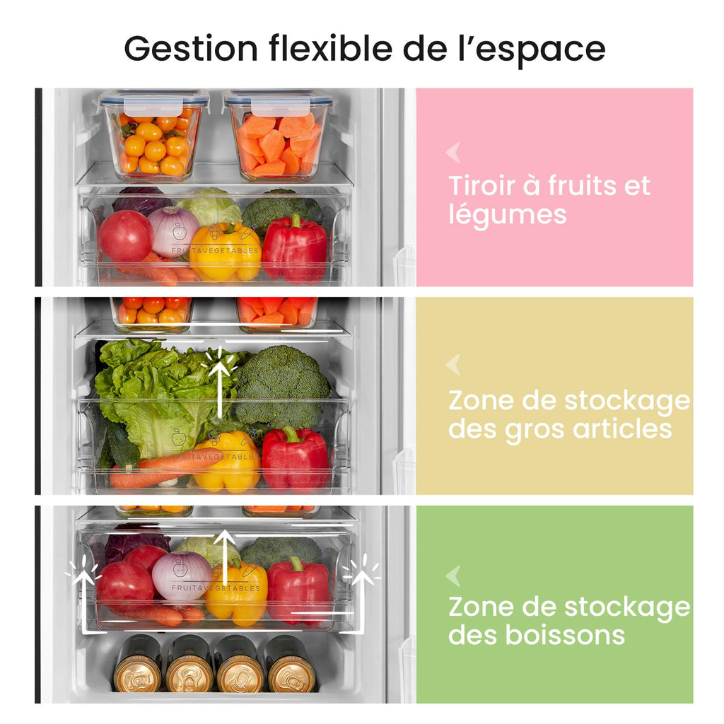 Réfrigérateur congélateur RCB169DK2(E) 150 cm 174L Low Frost contrôle température réglable éclairage LED congélateur inférieur noir