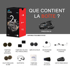 Intercom moto Bluetooth FREECOM 2X communication 2 voies étanche portée 800 m autonomie 13 heures fréquence 20 Hz 20 kHz lot de 2