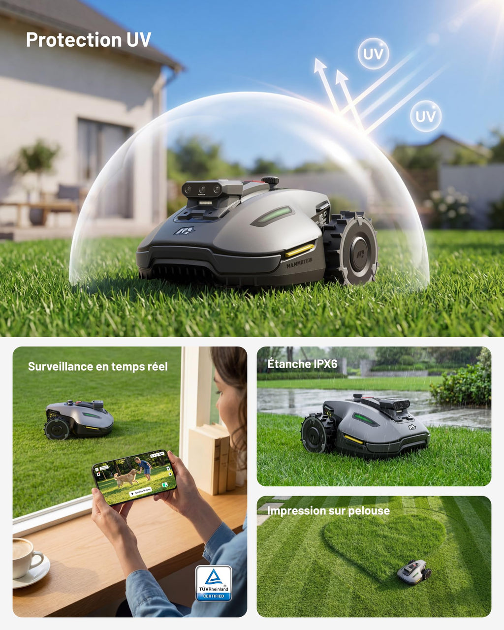Robot tondeuse YUKA Mini 2 500 YMVS3 sans fil pour pelouse jusqu'à 500 m² caméra IA triple vision cartographie multi-zones coupe 19 cm