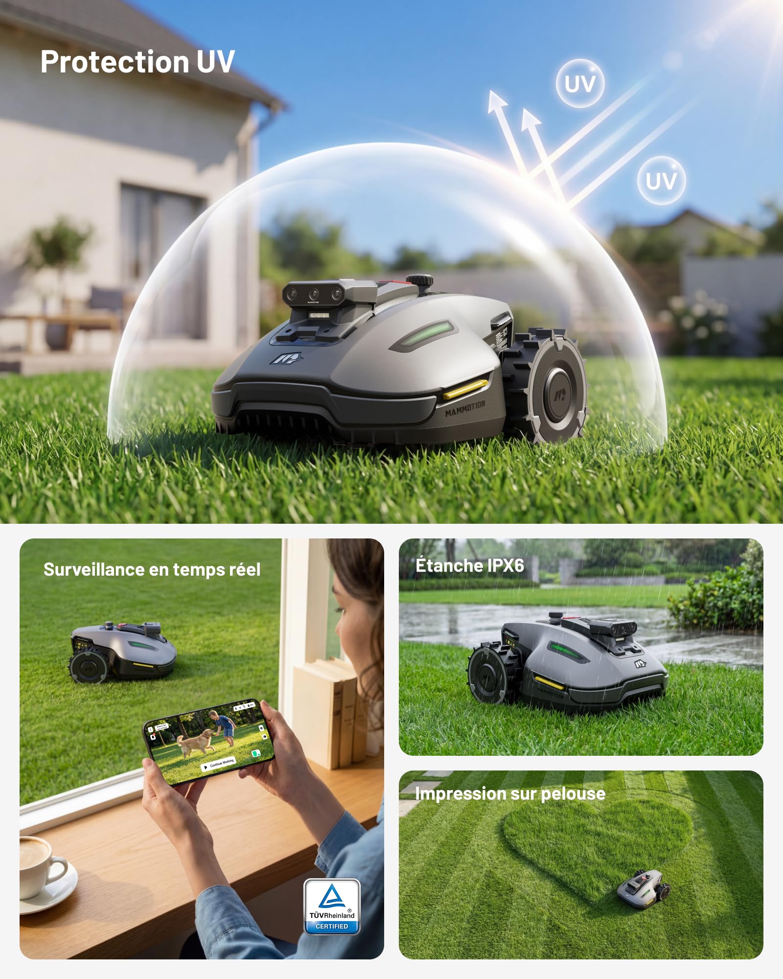 Robot tondeuse YUKA Mini 2 500 YMVS3 sans fil pour pelouse jusqu'à 500 m² caméra IA triple vision cartographie multi-zones coupe 19 cm