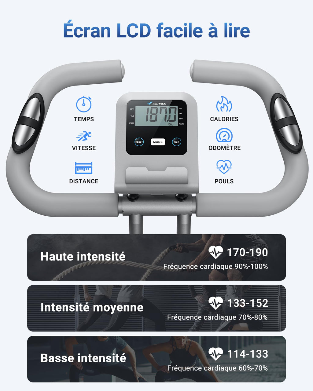 Vélo d'appartement pliable MR-S15H1 avec résistance magnétique 16 niveaux écran LCD