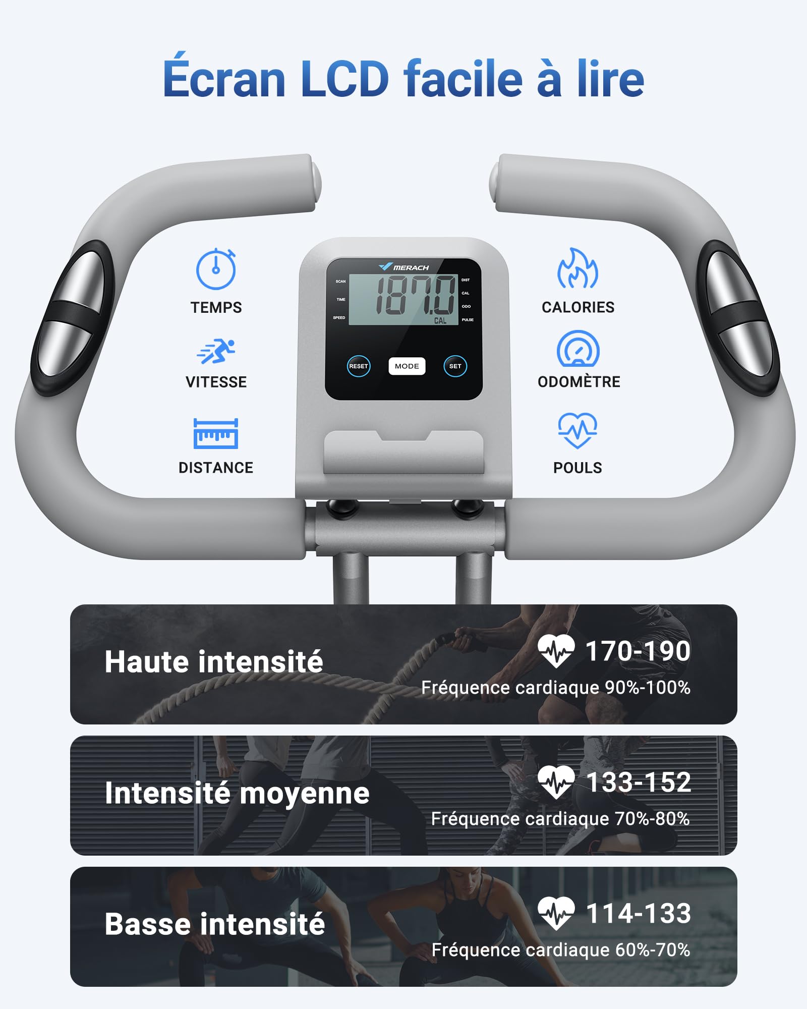 Vélo d'appartement pliable MR-S15H1 avec résistance magnétique 16 niveaux écran LCD
