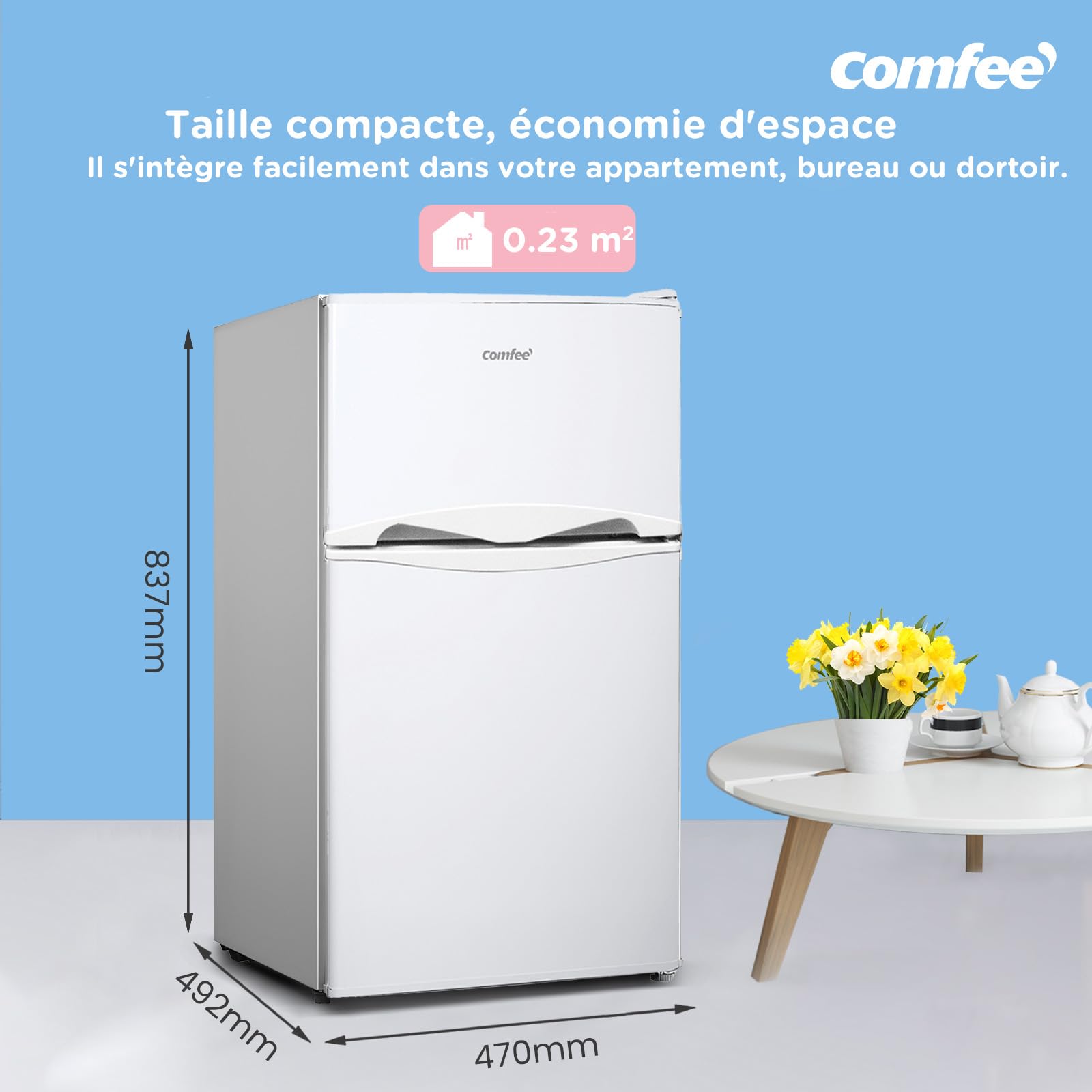 Réfrigérateur congélateur sous plan RCT87WH2(E) 87L 2 portes thermostat réglable étagères amovibles porte réversible blanc
