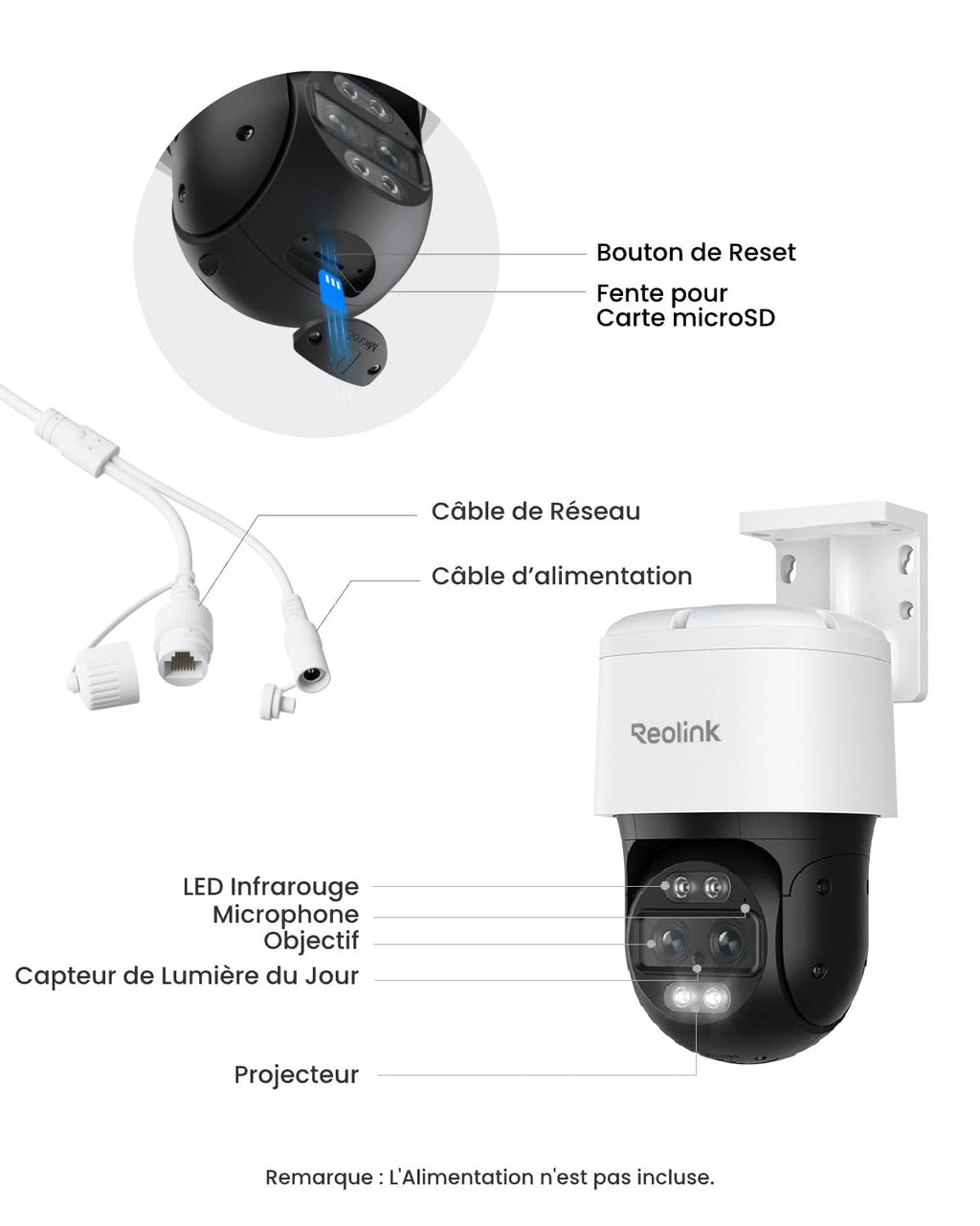 Caméra de surveillance PTZ PoE TrackMix-P double objectif 4K zoom hybride 6x suivi automatique vision nocturne couleur audio bidirectionnel IP66