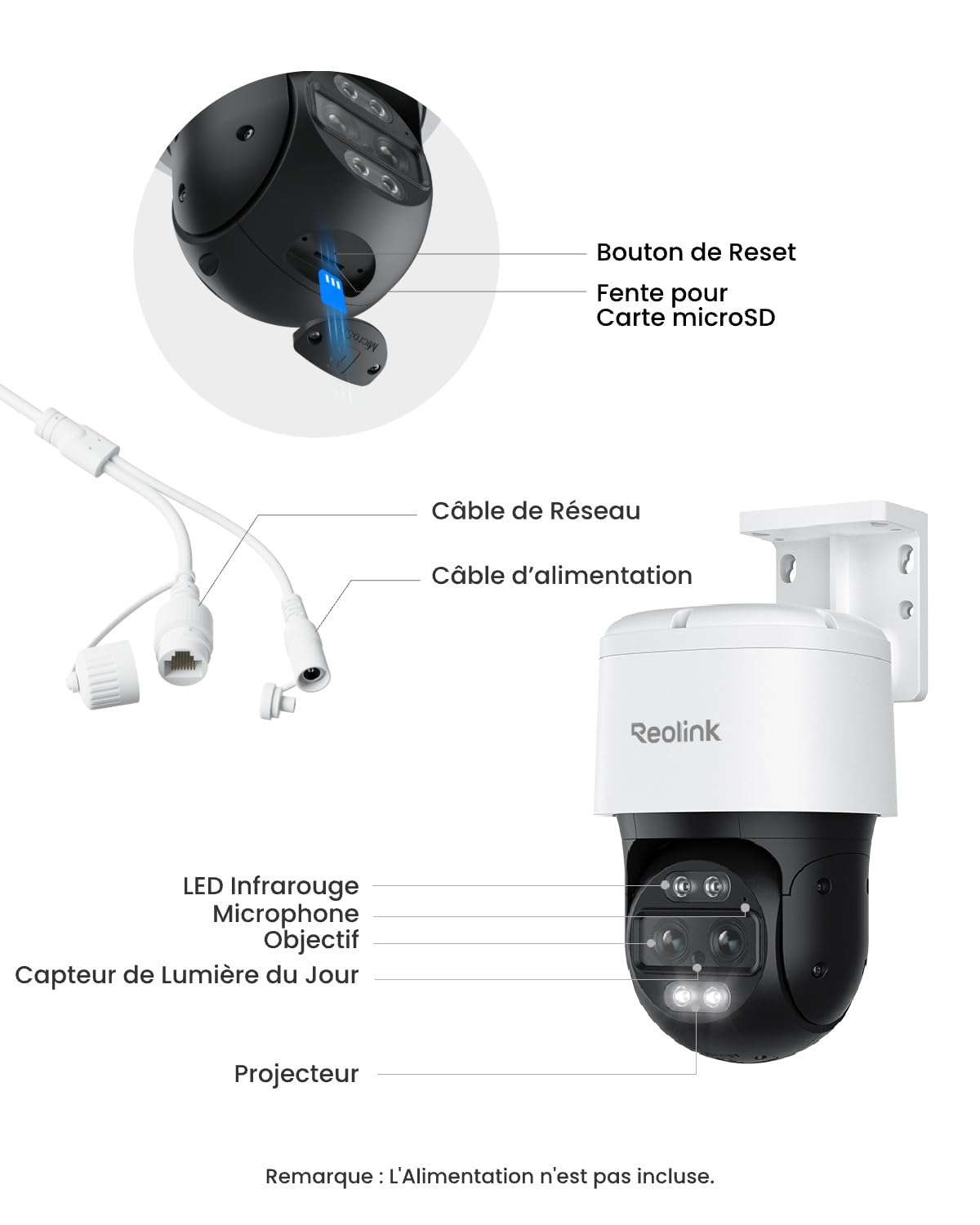 Caméra de surveillance PTZ PoE TrackMix-P double objectif 4K zoom hybride 6x suivi automatique vision nocturne couleur audio bidirectionnel IP66