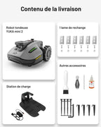 Robot tondeuse YUKA Mini 2 500 YMVS3 sans fil pour pelouse jusqu'à 500 m² caméra IA triple vision cartographie multi-zones coupe 19 cm