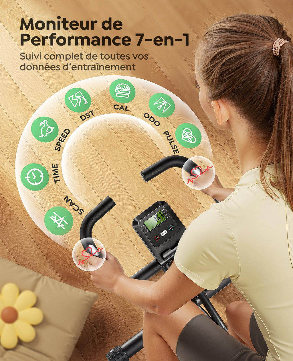 Vélo d'appartement pliable TEB4 5 en 1 avec résistance magnétique 16 niveaux écran LCD connexion APP capacité 140 kg