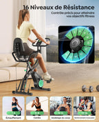 Vélo d'appartement pliable TEB4 5 en 1 avec résistance magnétique 16 niveaux écran LCD connexion APP capacité 140 kg
