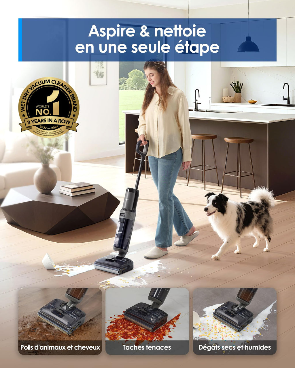 Aspirateur laveur sans fil Floor One i6 Stretch avec aspiration 20 kPa nettoyage des sols durs séchage automatique et autonomie 40 min