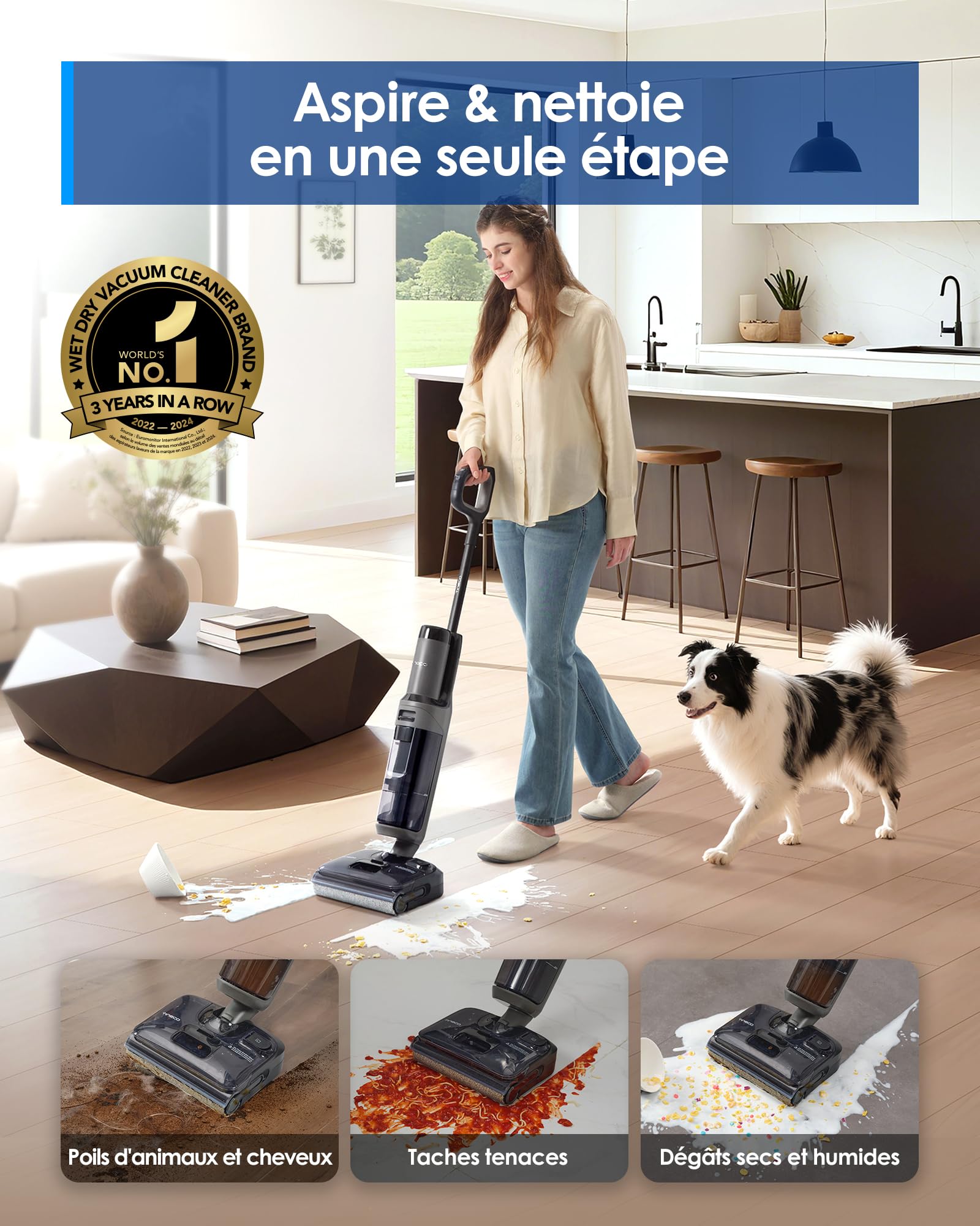 Aspirateur laveur sans fil Floor One i6 Stretch avec aspiration 20 kPa nettoyage des sols durs séchage automatique et autonomie 40 min