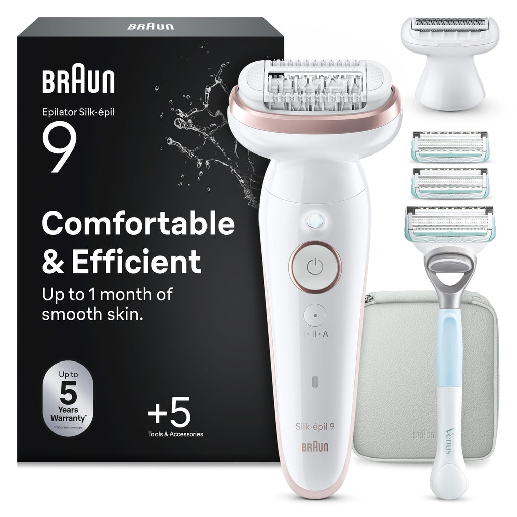 Épilateur électrique femme Silk·épil 9 SES9-130 rechargeable sans fil étanche tête pivotante avec embout rasoir sabot tondeuse