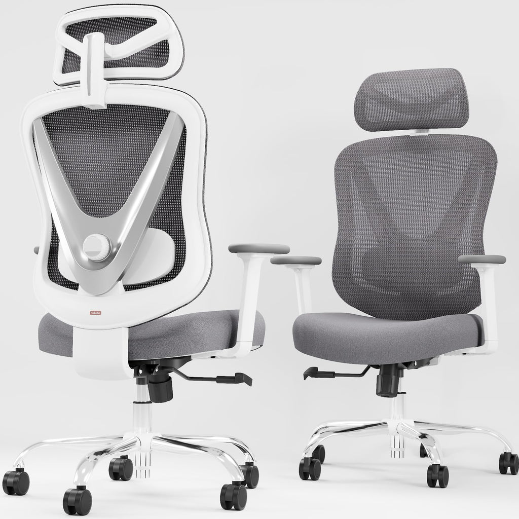 Chaise de bureau ergonomique Vchair-GR avec support lombaire réglable accoudoirs 3D appui-tête réglable dossier en maille pivotante blanc