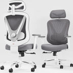 Chaise de bureau ergonomique Vchair-GR avec support lombaire réglable accoudoirs 3D appui-tête réglable dossier en maille pivotante blanc