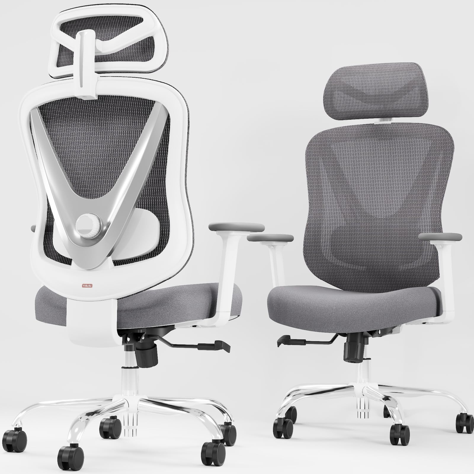 Chaise de bureau ergonomique Vchair-GR avec support lombaire réglable accoudoirs 3D appui-tête réglable dossier en maille pivotante blanc