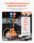Pompe à vide climatisation VP145 127 L/min 4,5 CFM avec kit manomètre collecteur réfrigérant détecteur de fuite et accessoires
