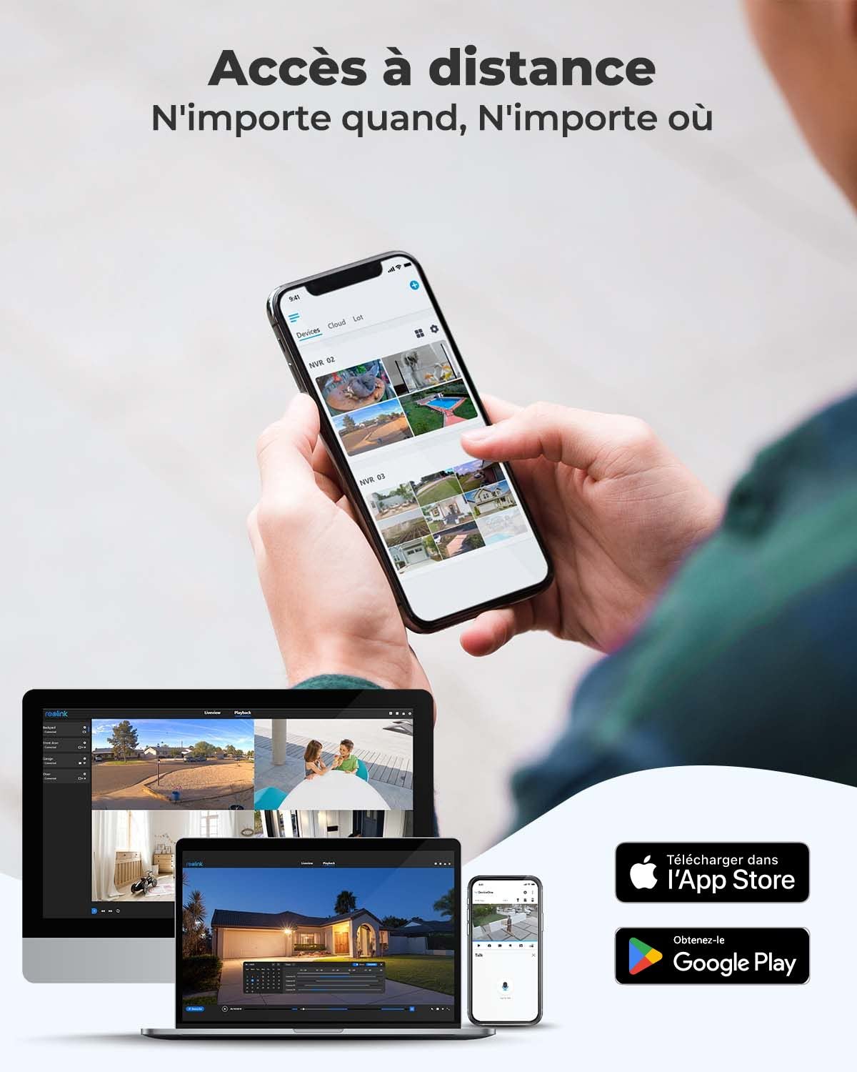 Enregistreur vidéo NVR PoE 8 canaux 4K RLN8-410 avec disque dur 2 To pour caméra de surveillance IP