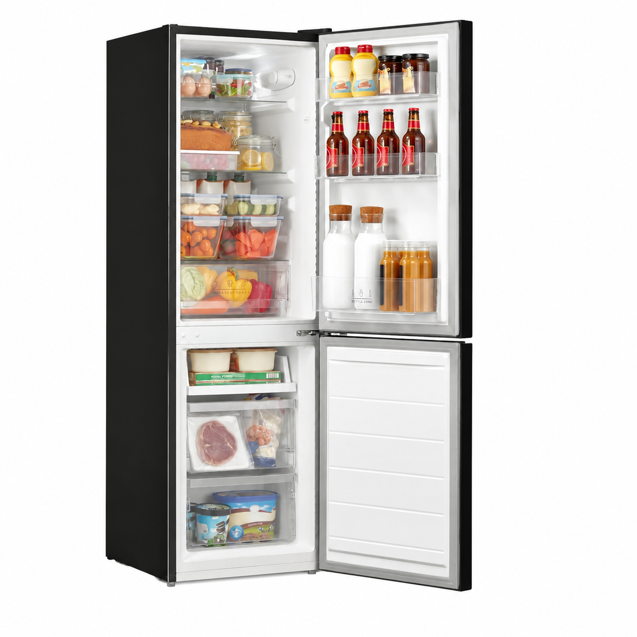 Réfrigérateur congélateur RCB169DK2(E) 150 cm 174L Low Frost contrôle température réglable éclairage LED congélateur inférieur noir