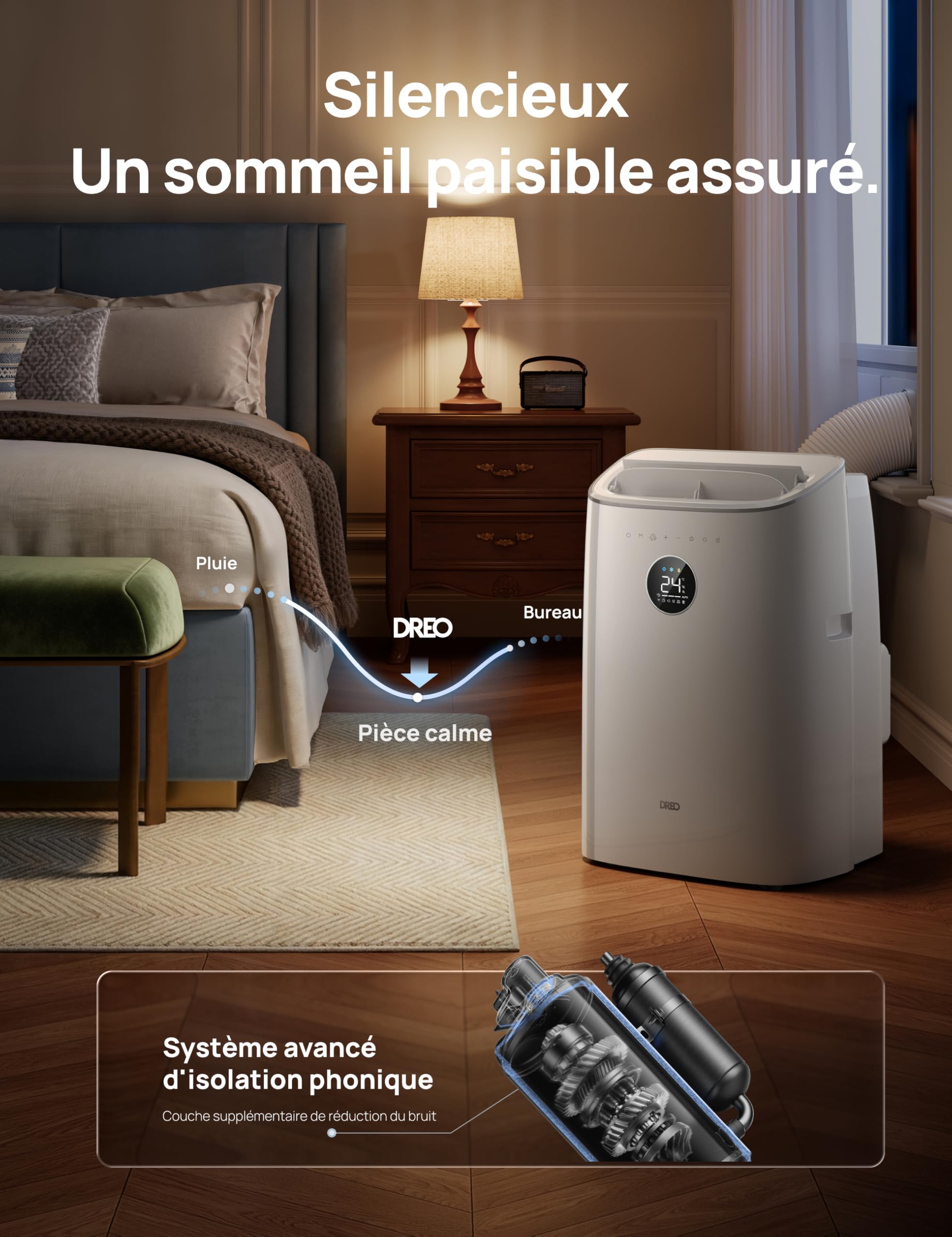 Climatiseur mobile AC318S 7500 BTU 3 en 1 refroidissement ventilation déshumidification avec contrôle Wi-Fi et kit fenêtre