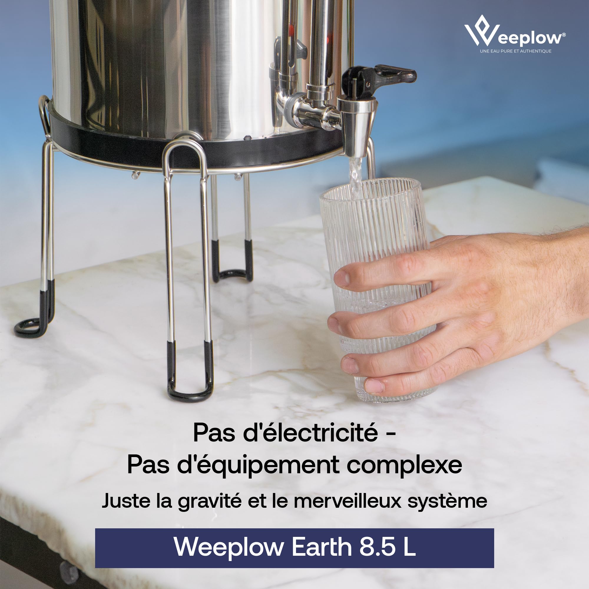 Système de filtration d’eau par gravité Earth WEEP850 en acier inoxydable AISI 304 8,5 L avec 2 éléments filtrants O’Pure 2