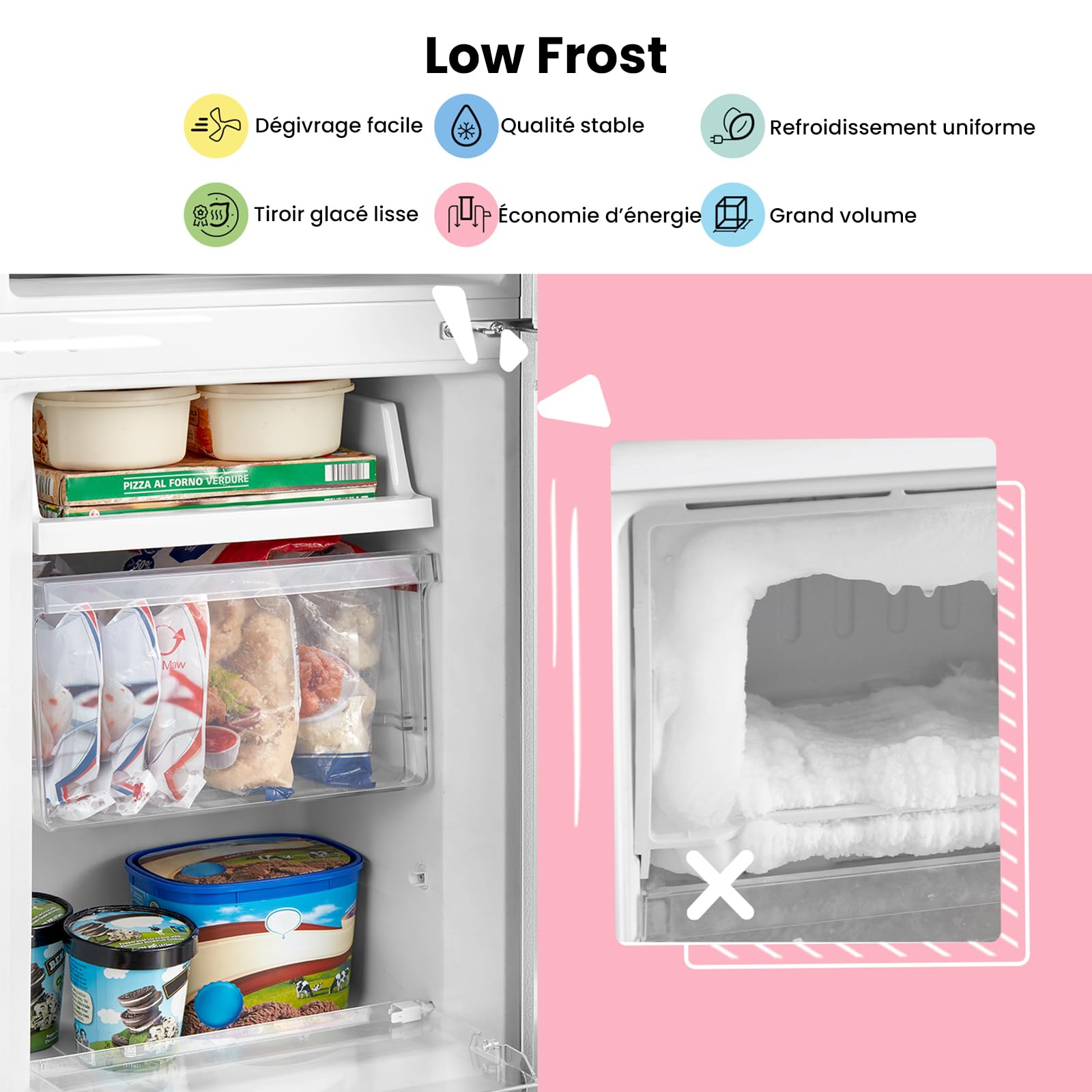 Réfrigérateur congélateur RCB169DK2(E) 150 cm 174L Low Frost contrôle température réglable éclairage LED congélateur inférieur noir