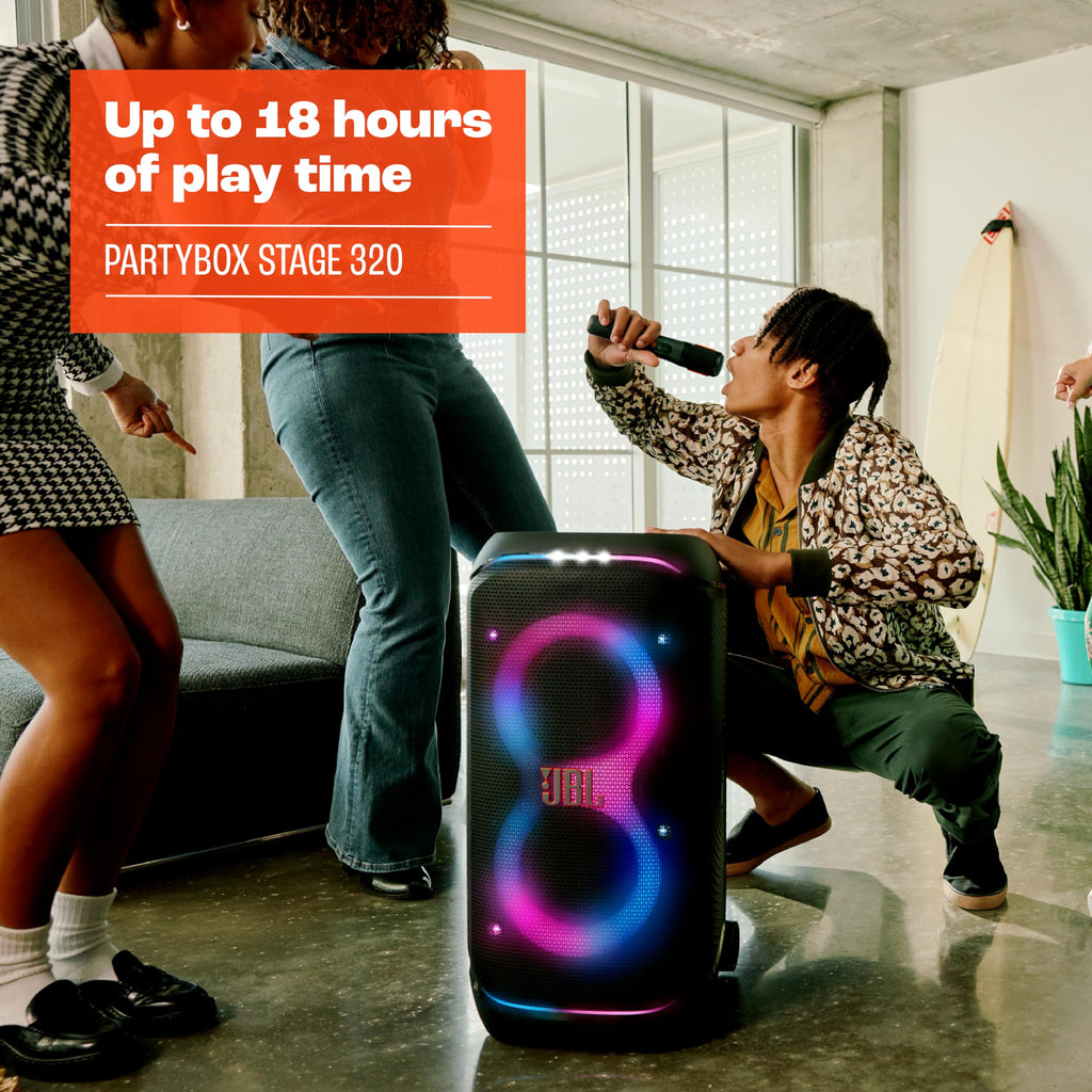 Enceinte portable PartyBox Stage 320 Bluetooth 240W stéréo avec éclairage LED batterie 18h roulettes poignée télescopique IPX4