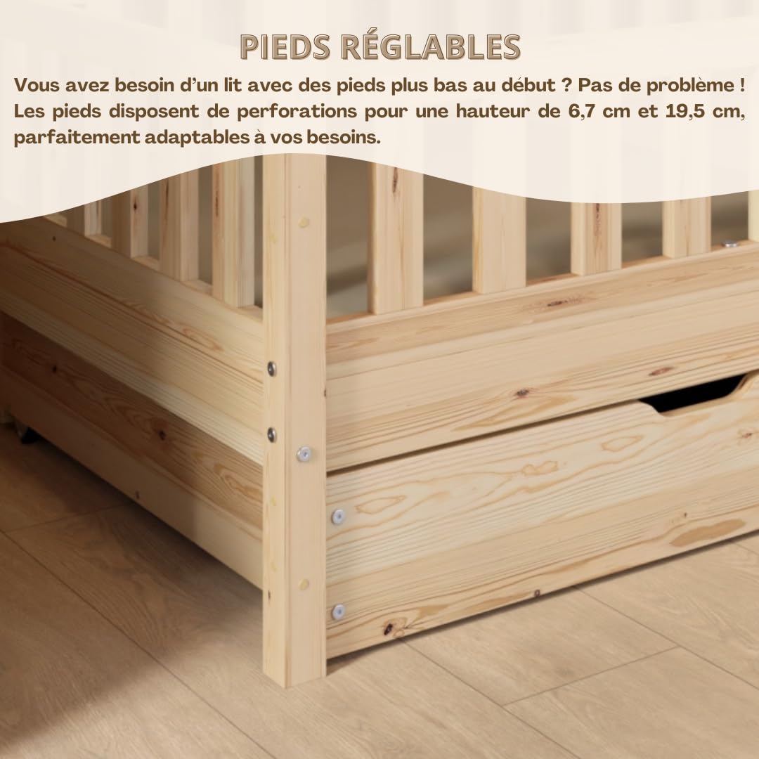 Lit cabane enfant Crazy House 190x90 cm en bois de pin avec tiroirs de rangement barrière de sécurité sommier inclus