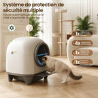 Litière autonettoyante pour chat XXL 90 L avec contrôle par application bac à déchets 8,5 L capteurs de sécurité pour chats jusqu'à 10 kg