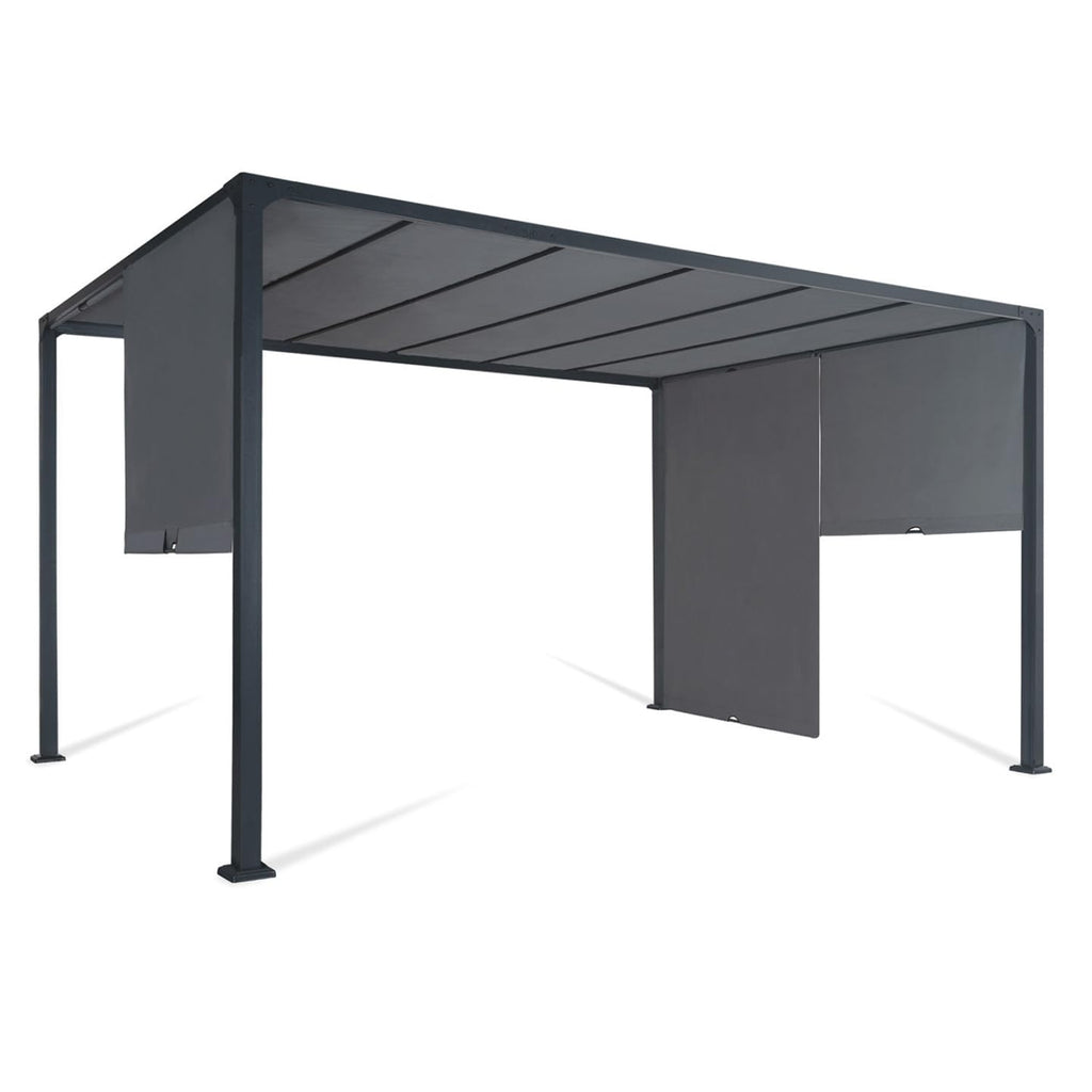 Pergola de jardin coulissante 3 x 4 m structure acier toile polyester 160 g/m² gris anthracite