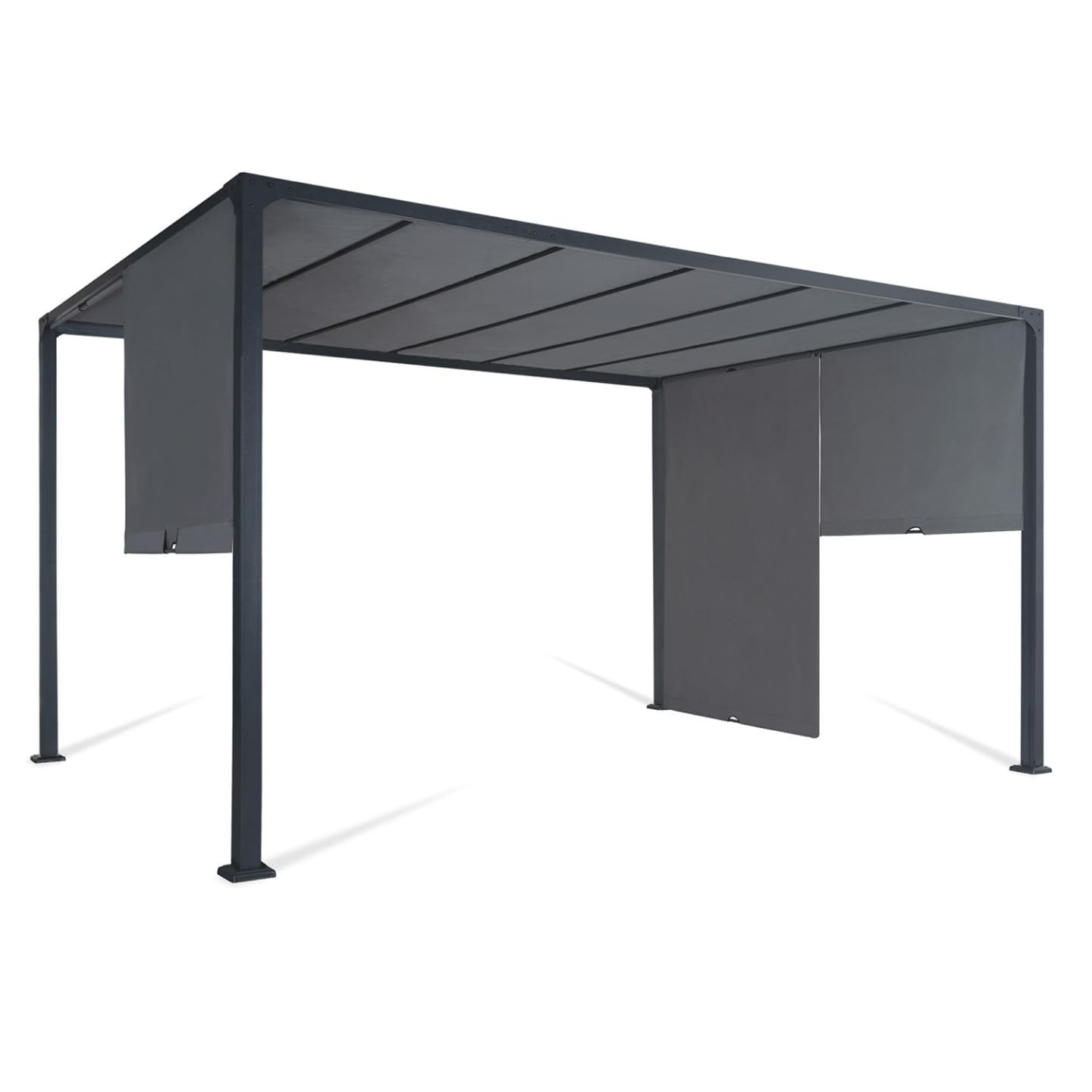 Pergola de jardin coulissante 3 x 4 m structure acier toile polyester 160 g/m² gris anthracite