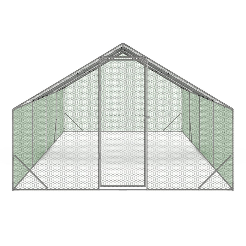 Enclos poulailler 24 m² parc grillagé 8x3x2 m en acier avec bâche de toit porte à loquet pour volailles et petits animaux