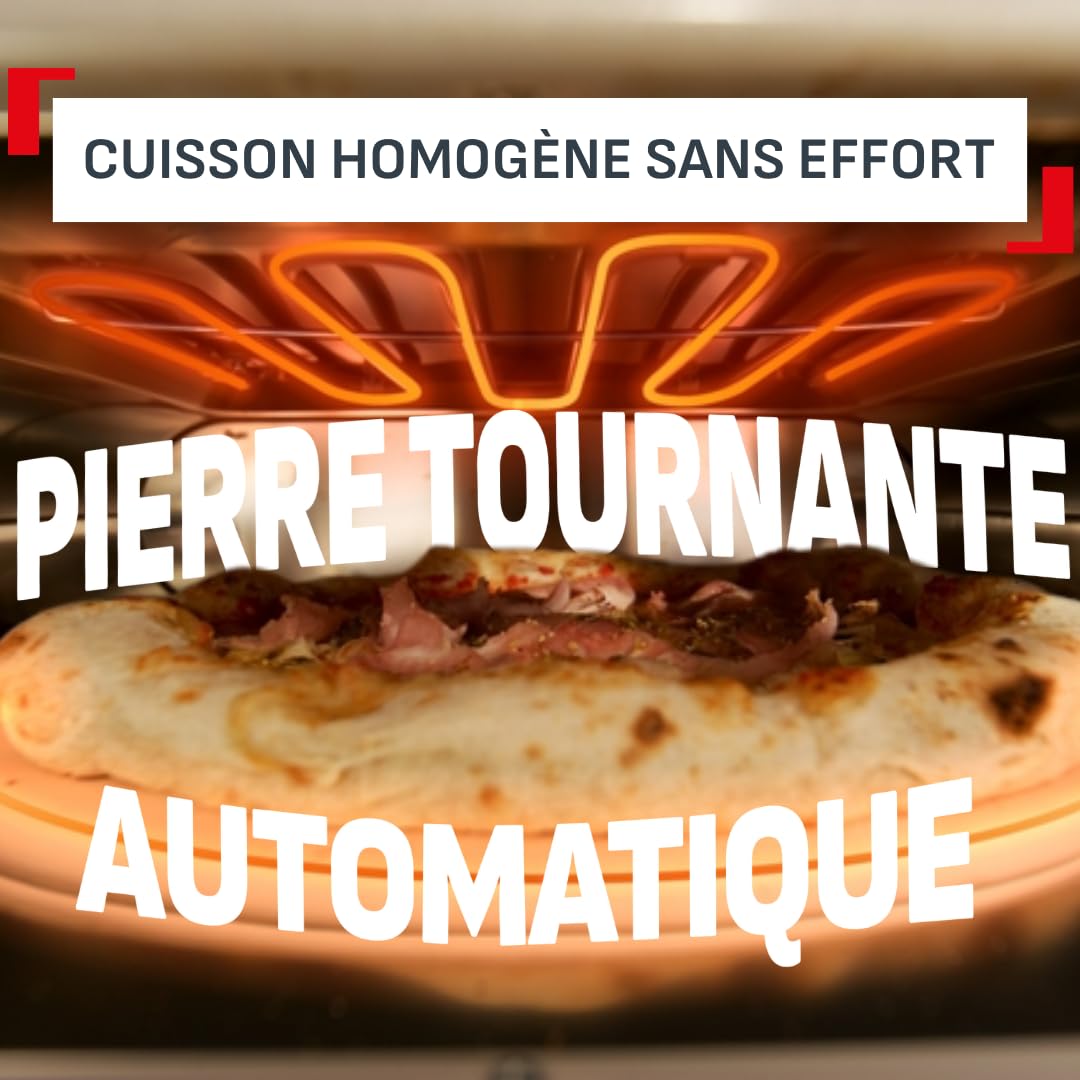 Four à pizza électrique JM600TE0 2600W extérieur pierre rotative automatique pizza 30 cm température jusqu'à 400°C avec pelle