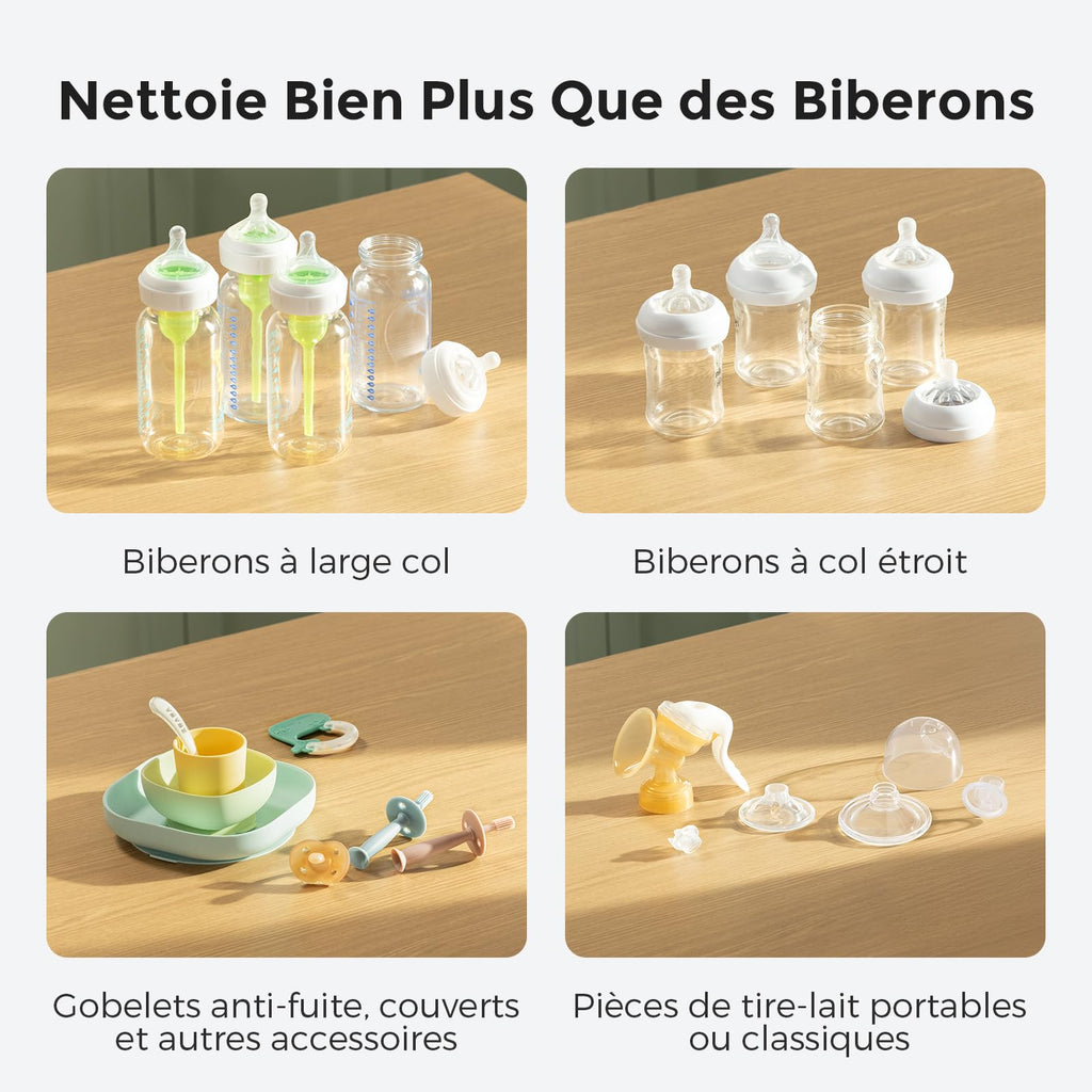 Nettoyeur biberons électrique automatique avec stérilisation vapeur séchage cycle rapide 19 min 26 buses haute pression