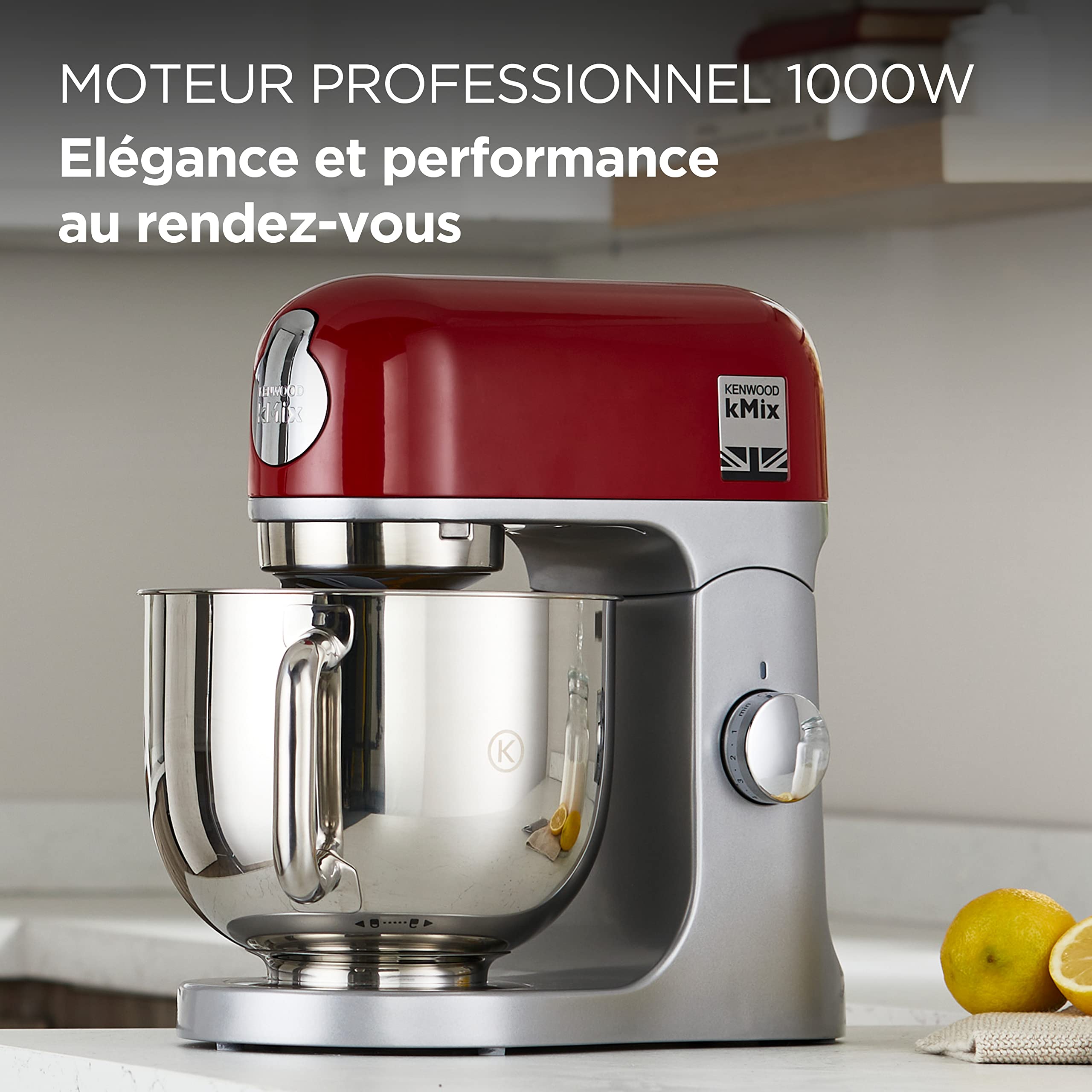 Robot pâtissier KMX750RD 1000 W avec bol en acier inoxydable 5 L et accessoires de pâtisserie 3 pièces