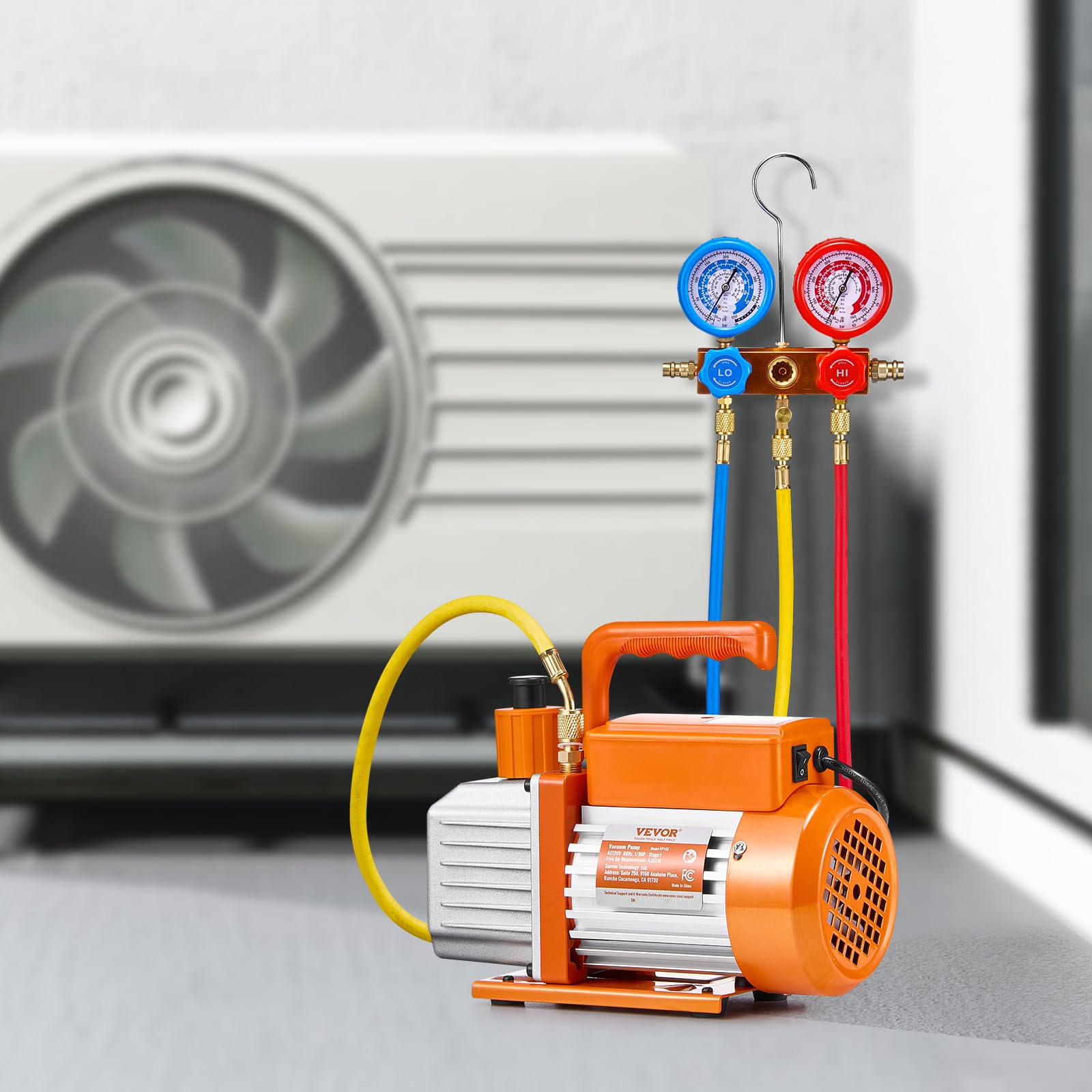 Pompe à vide climatisation VP145 127 L/min 4,5 CFM avec kit manomètre collecteur réfrigérant détecteur de fuite et accessoires