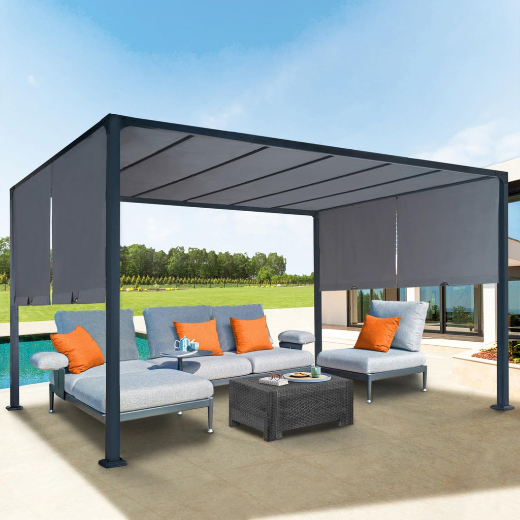 Pergola de jardin coulissante 3 x 4 m structure acier toile polyester 160 g/m² gris anthracite