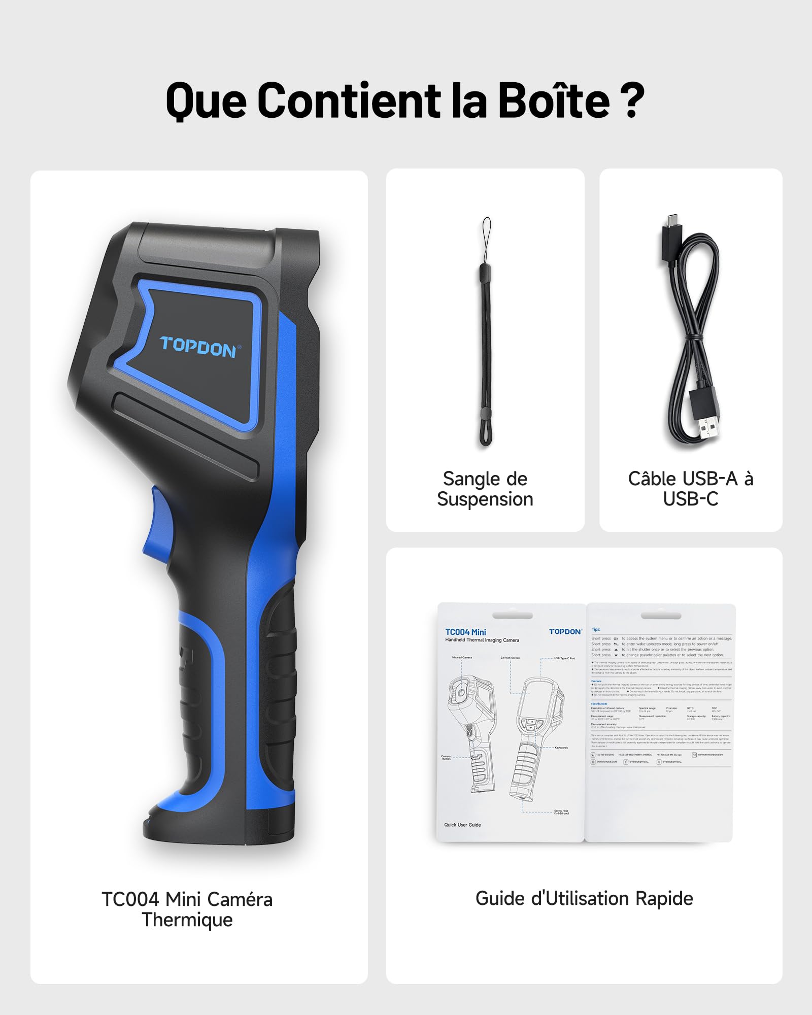 Caméra Thermique Infrarouge TC004 Mini 240x240 Résolution IR Autonomie 15H
