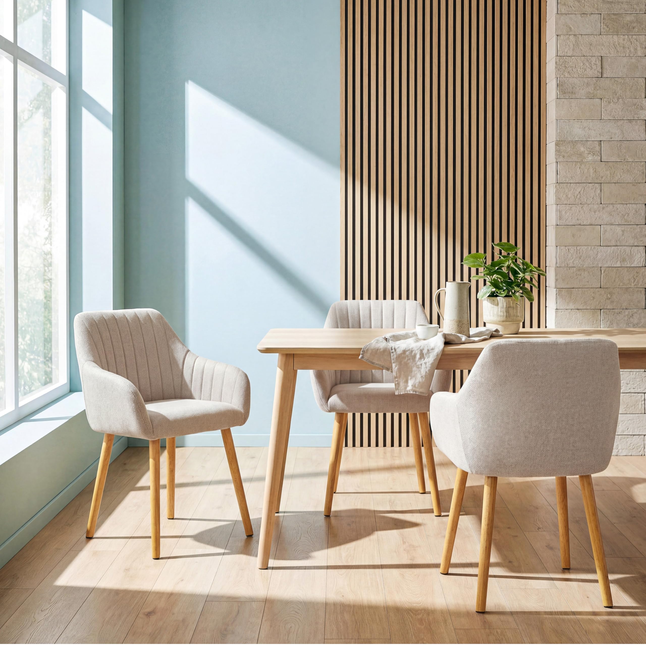 Chaises de salle à manger avec accoudoirs dossier réglable en velours rembourré lot de 6 pieds en bois beige