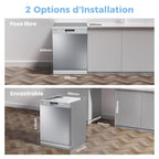 Lave-vaisselle pose libre CDWPF1201PS 60 cm 12 couverts départ différé demi-charge lavage hygiénique 72°C séchage intensif acier inoxydable 49 dB