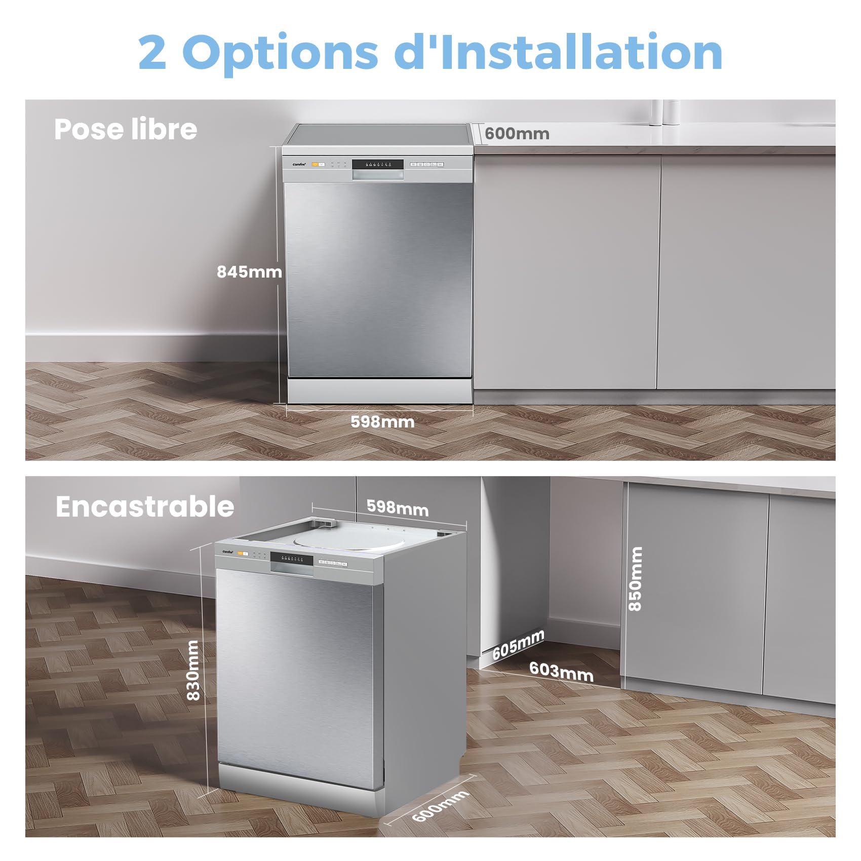 Lave-vaisselle pose libre CDWPF1201PS 60 cm 12 couverts départ différé demi-charge lavage hygiénique 72°C séchage intensif acier inoxydable 49 dB