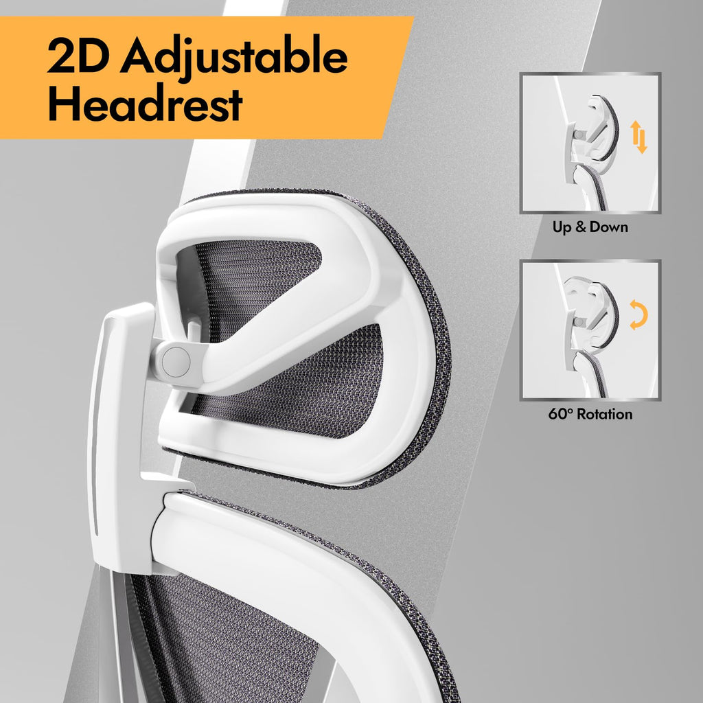 Chaise de bureau ergonomique Vchair-GR avec support lombaire réglable accoudoirs 3D appui-tête réglable dossier en maille pivotante blanc