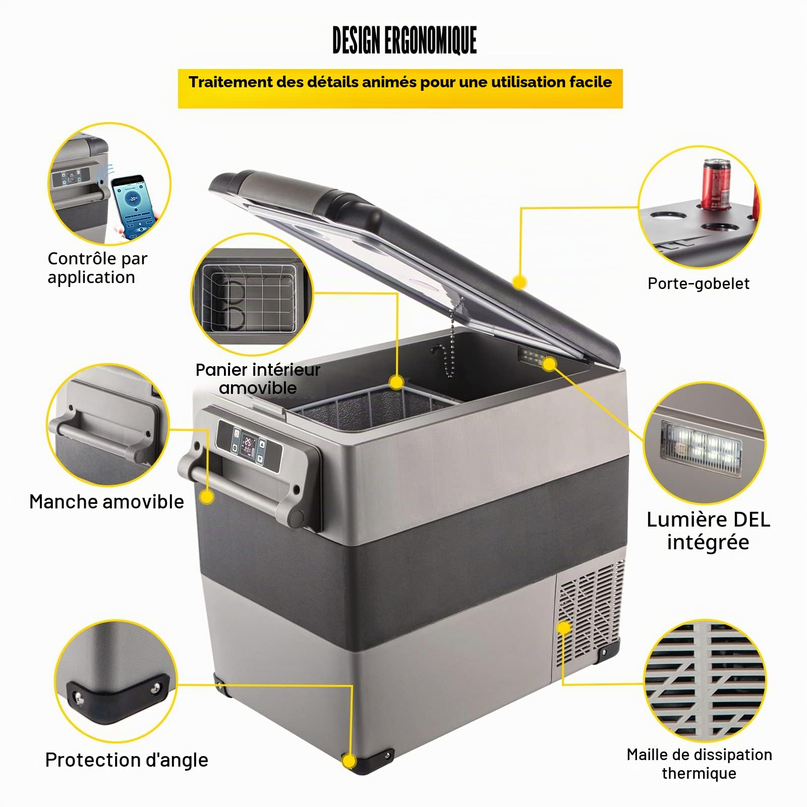 Portable car refrigerator CF55 55 L compressor cooler with freezer function LED display Bluetooth control dual zone storage