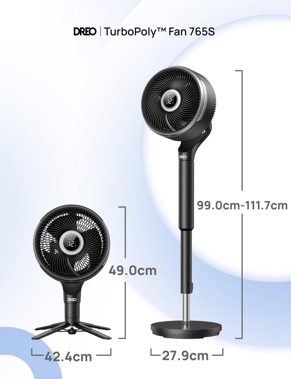 Ventilateur sur pied DR-HPF015S intelligent oscillation 3D 150°+100° moteur DC silencieux 20 dB 12 vitesses 6 modes télécommande