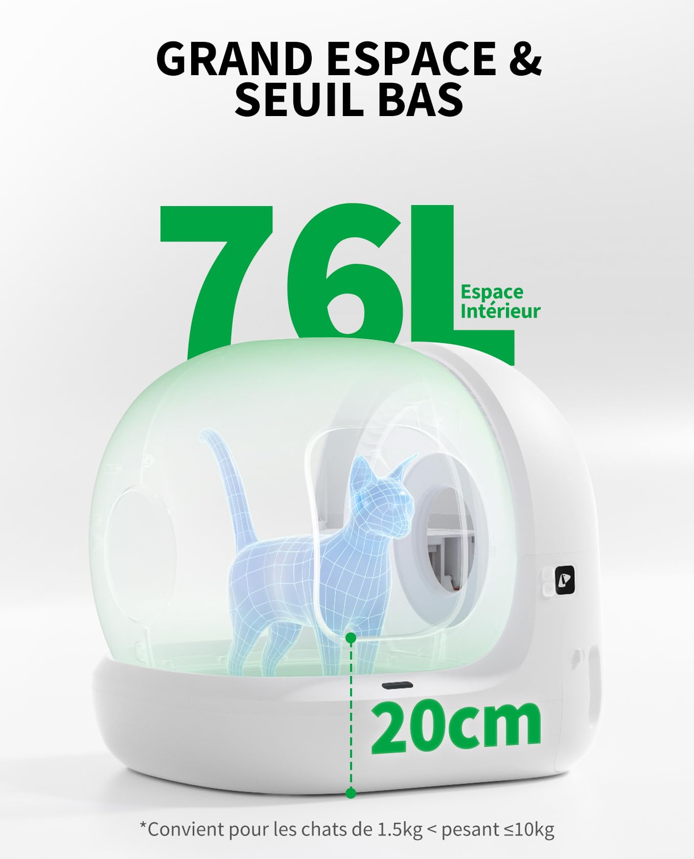 Litière autonettoyante pour chat Pura Max 2 76 L avec contrôle par application bac à déchets 7 L système de sécurité capteurs