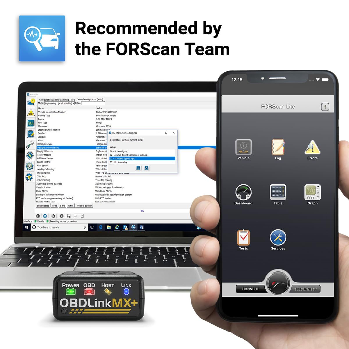 Scanner OBD2 MX201 avec diagnostic automobile Bluetooth pour iOS Android et Windows