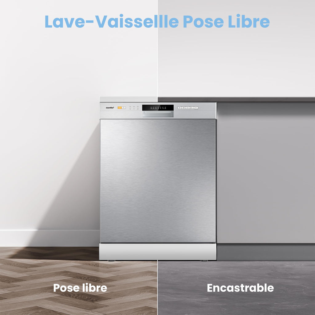 Lave-vaisselle pose libre CDWPF1201PS 60 cm 12 couverts départ différé demi-charge lavage hygiénique 72°C séchage intensif acier inoxydable 49 dB