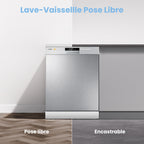 Lave-vaisselle pose libre CDWPF1201PS 60 cm 12 couverts départ différé demi-charge lavage hygiénique 72°C séchage intensif acier inoxydable 49 dB
