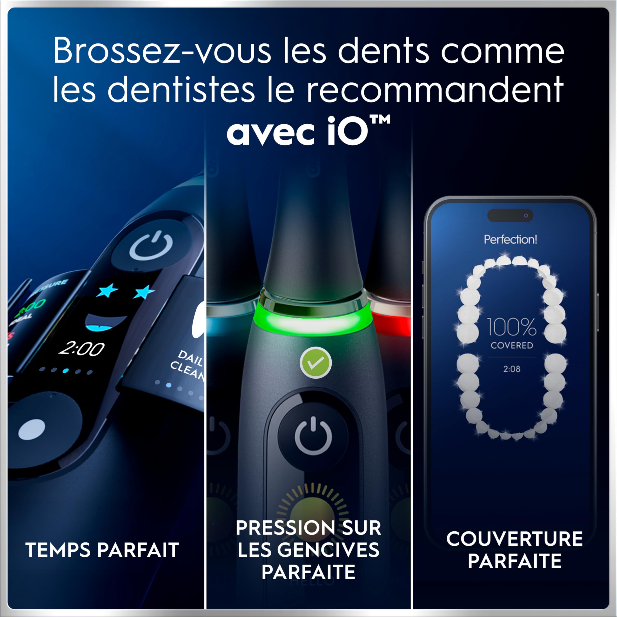 Brosse à dents électrique iO 6 rechargeable avec écran interactif capteur de pression 5 modes de brossage 3 brossettes et étui de voyage