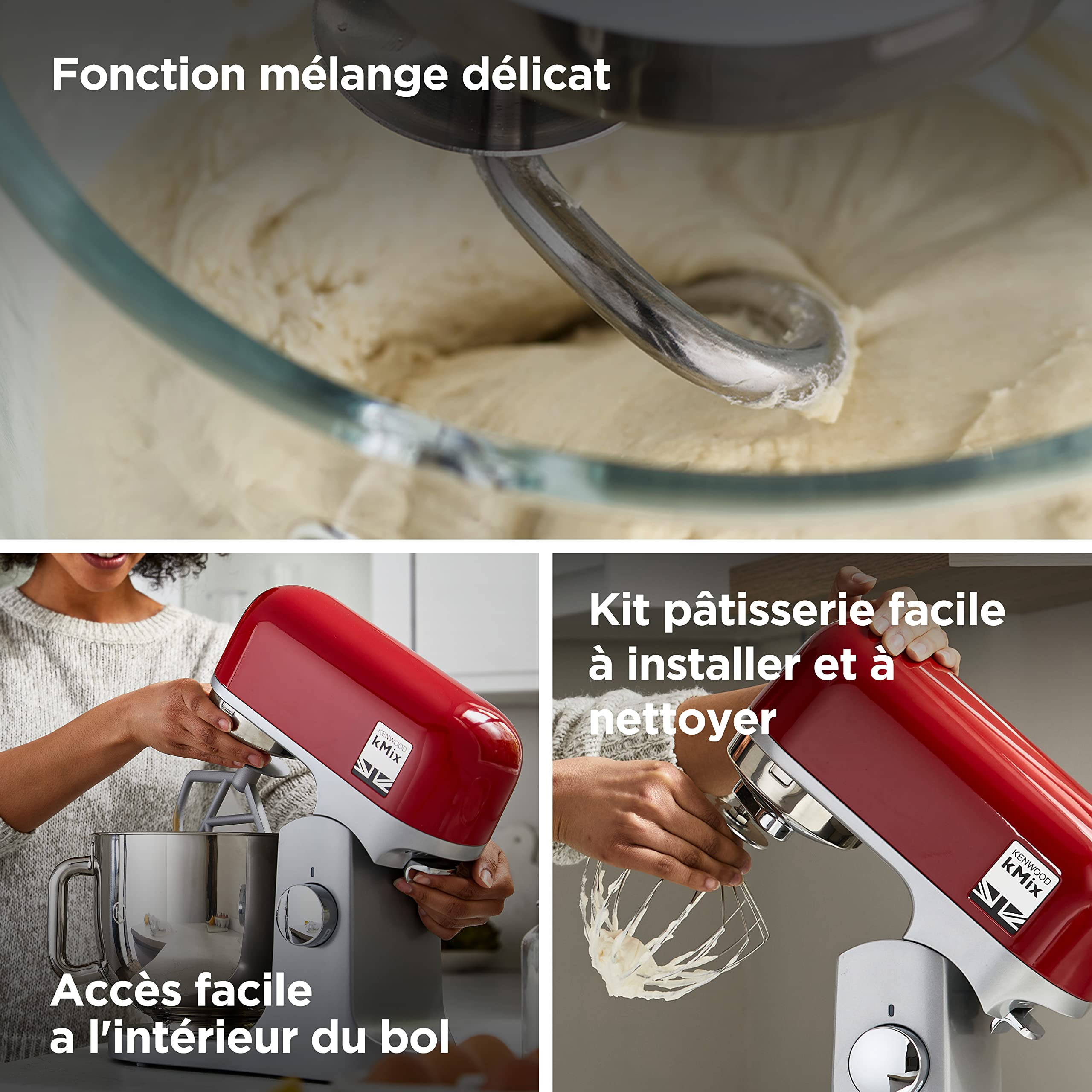 Robot pâtissier KMX750RD 1000 W avec bol en acier inoxydable 5 L et accessoires de pâtisserie 3 pièces