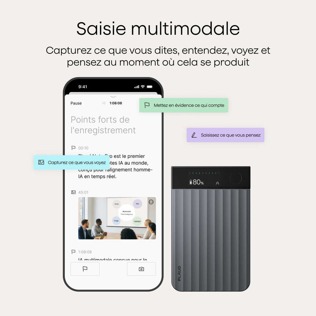 Enregistreur vocal IA PN0300 avec transcription automatique 64Go stockage Bluetooth enregistrement stéréo 50h avec étui magnétique