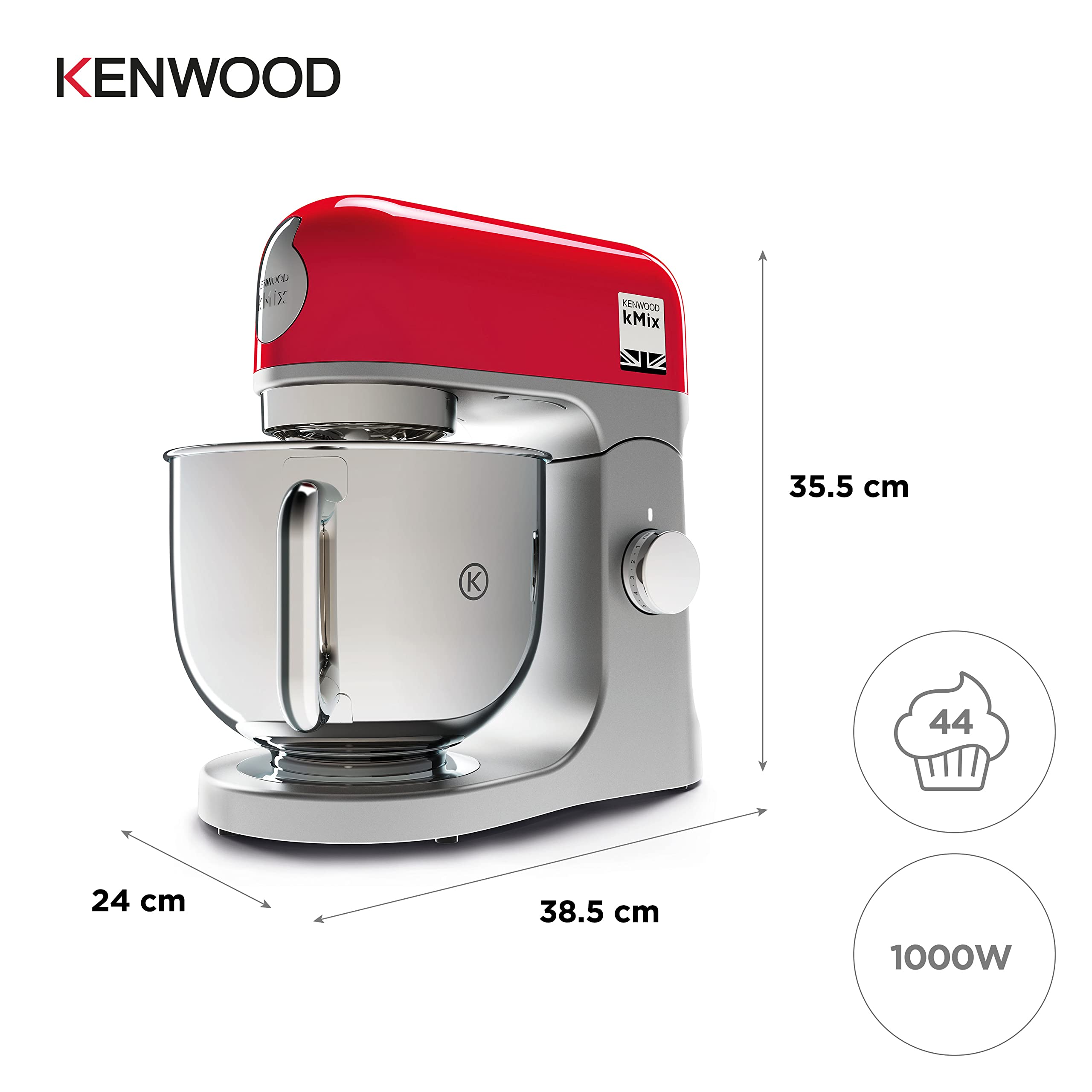 Robot pâtissier KMX750RD 1000 W avec bol en acier inoxydable 5 L et accessoires de pâtisserie 3 pièces